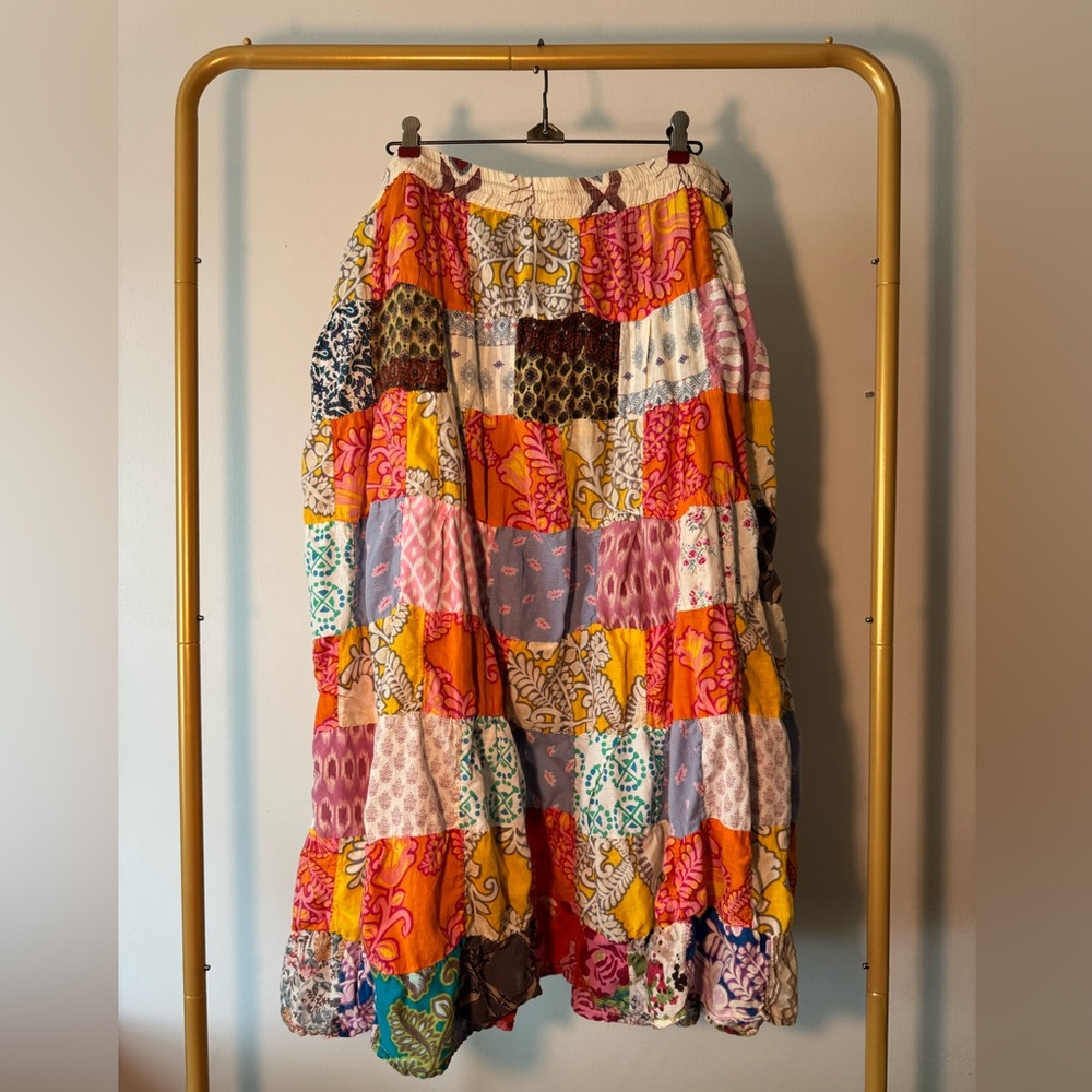Multicolor Patchwork Boho Maxi Skirt - Picture 2 of 4